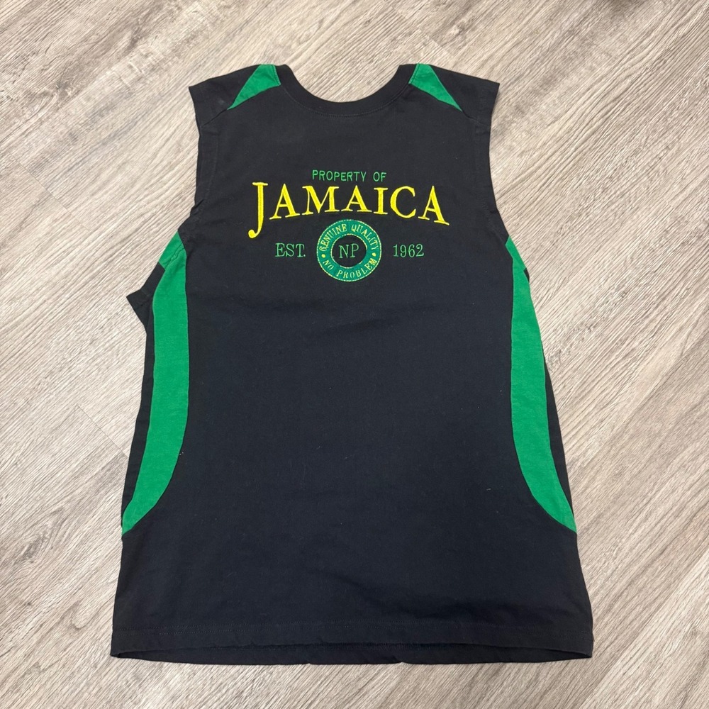 Tropix No Problem Jamaica Muscle Tank Top Mens LG Black Green Embroidered Shirt